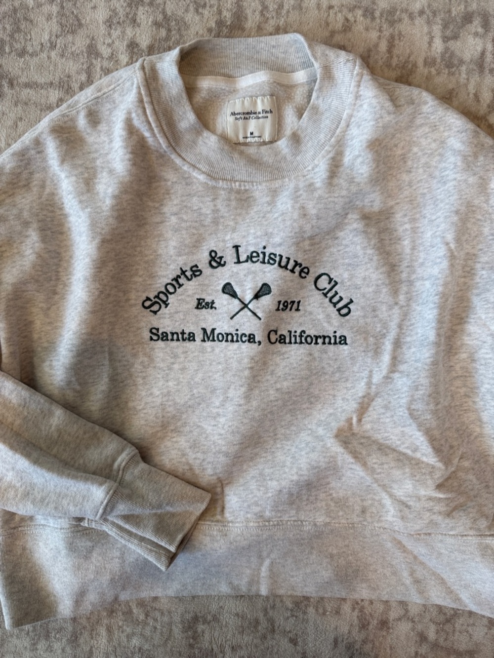 Abercrombie & Fitch Light Gray Crewneck Sweatshirt with Navy Embroidery